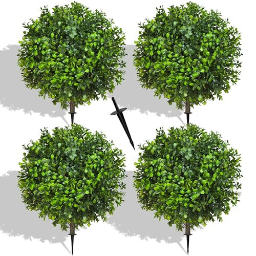 NSOPB 21.6 Inch Artificial Boxwood Topiary Bushes, Set of 4 Fake Shrubs, UV Resistant Plants Faux Topiary Ball Tree for Outdoor Garden Patio Front Porch & Indoor Decor | Amazon (US)