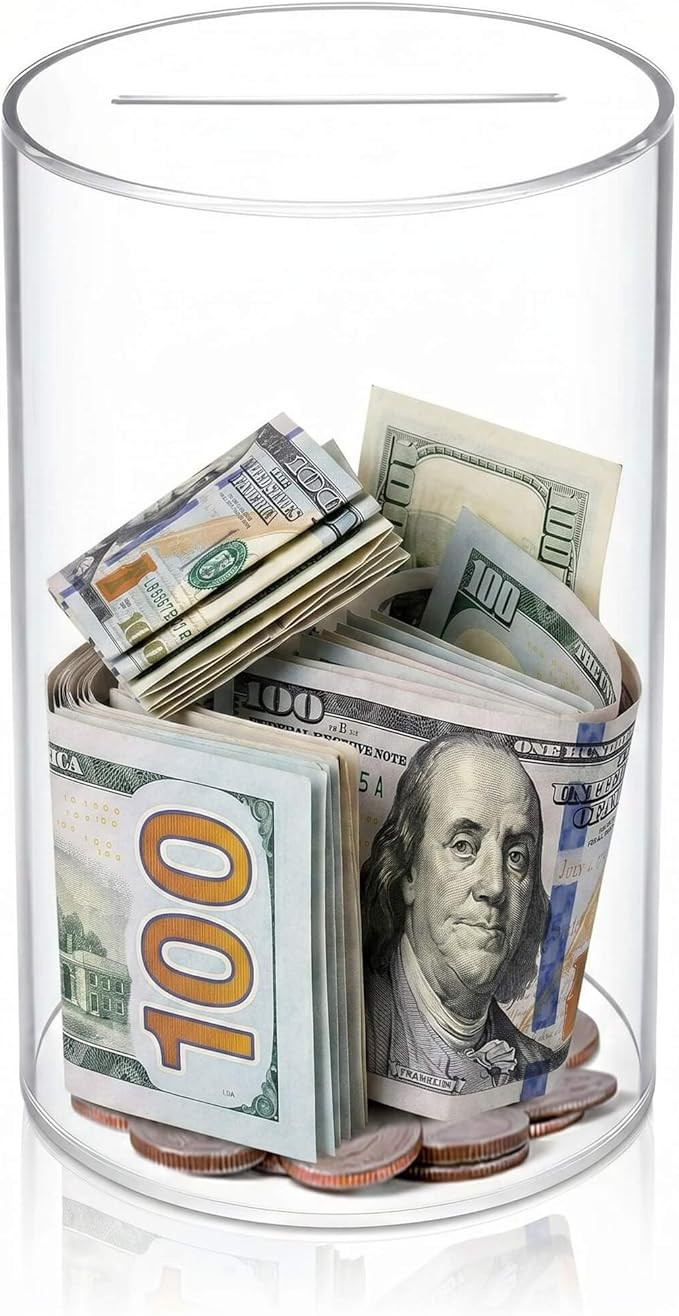 Clear Piggy Bank for Adults & Kids, Acrylic Money Bank Must Break to Open, Unopenable Money Savin... | Amazon (US)