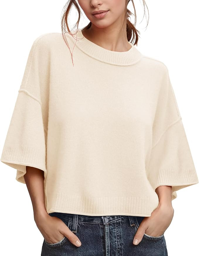 ZDC Women's Oversized Sweaters Summer 3/4 Sleeve Casual Cropped Tops Lightweight Loose Fit Knit P... | Amazon (US)