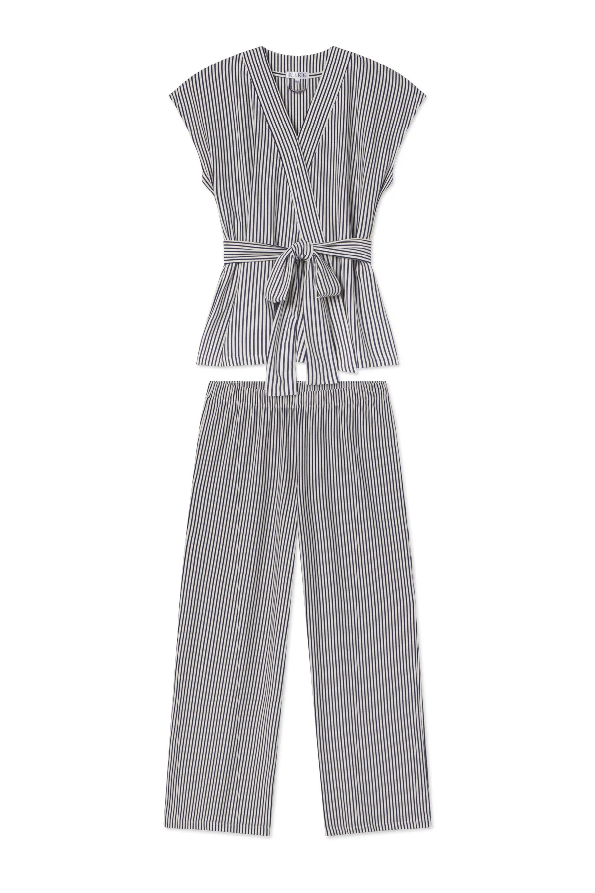 DreamModal\u00ae Short Sleeve Kimono Pajama Set in Blue Depths Pencil Stripe | Lake Pajamas