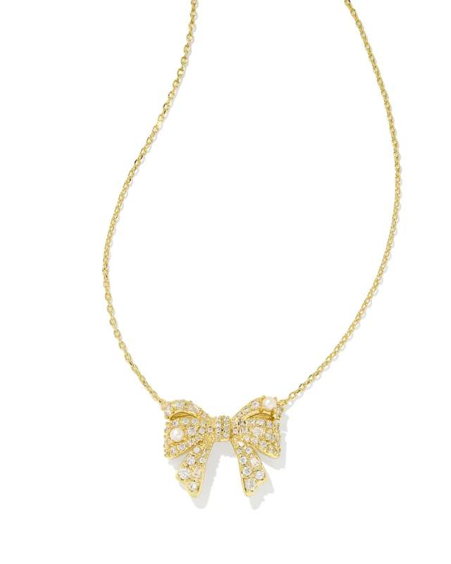 Krista Gold Bow Short Pendant Necklace in White Mix | Kendra Scott