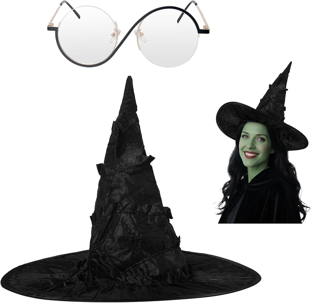 Halloween Costume Witch Hat with Glasses Accessories for Women Halloween Wizard Cosplay | Amazon (US)