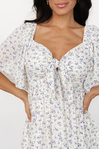 Carah Tie Dress | Off White + Blue Floral | Baltic Born