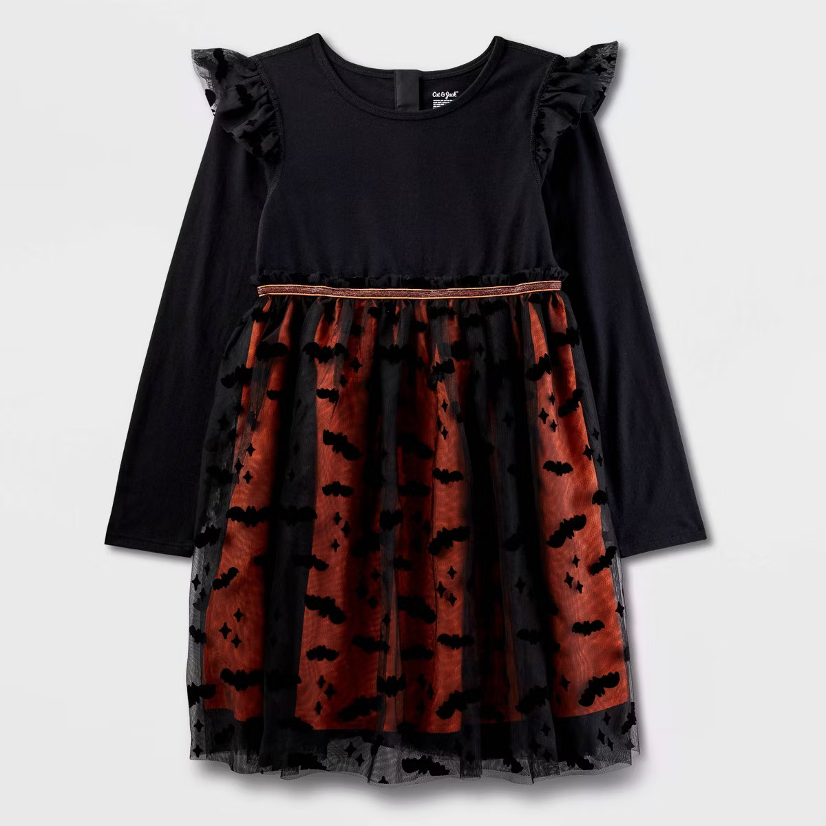 Girls' Adaptive Long Sleeve Halloween Tulle Dress - Cat & Jack™ Black/Orange | Target