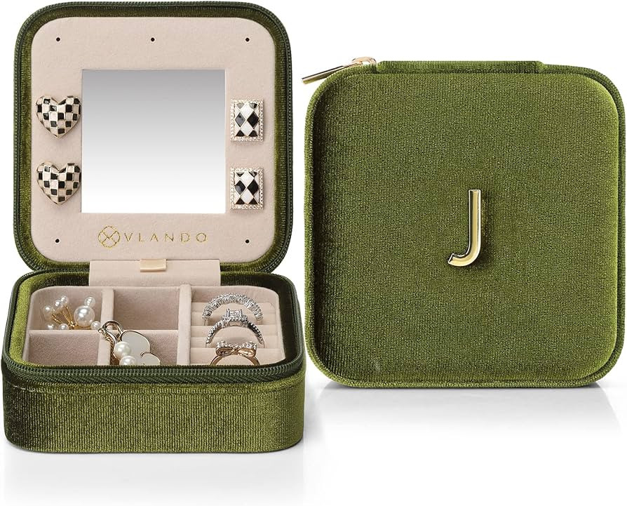 VLANDO Plush Velvet Travel Jewelry Case, Personalized Initial Jewelry Boxes for Women Girls, Mini... | Amazon (US)
