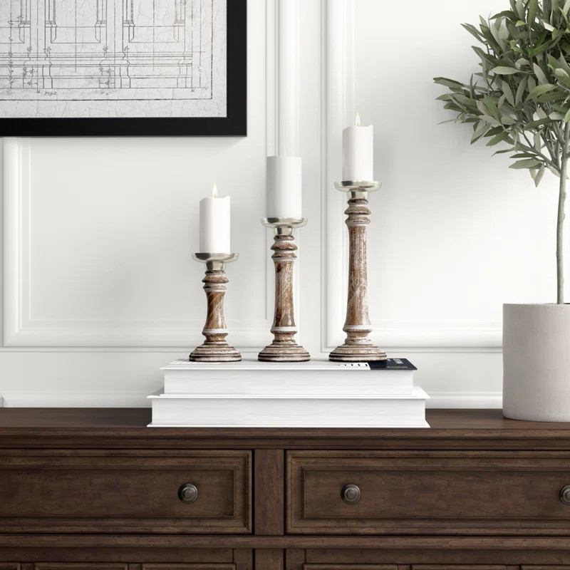 3 Piece Wood Candlestick Set | Wayfair North America