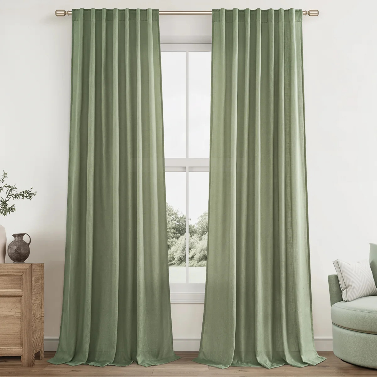 Dennan Linen Curtain Rod Pocket Back Tab,Linen Semi Sheer Curtains for Bedroom (Set of 2) | Wayfair North America