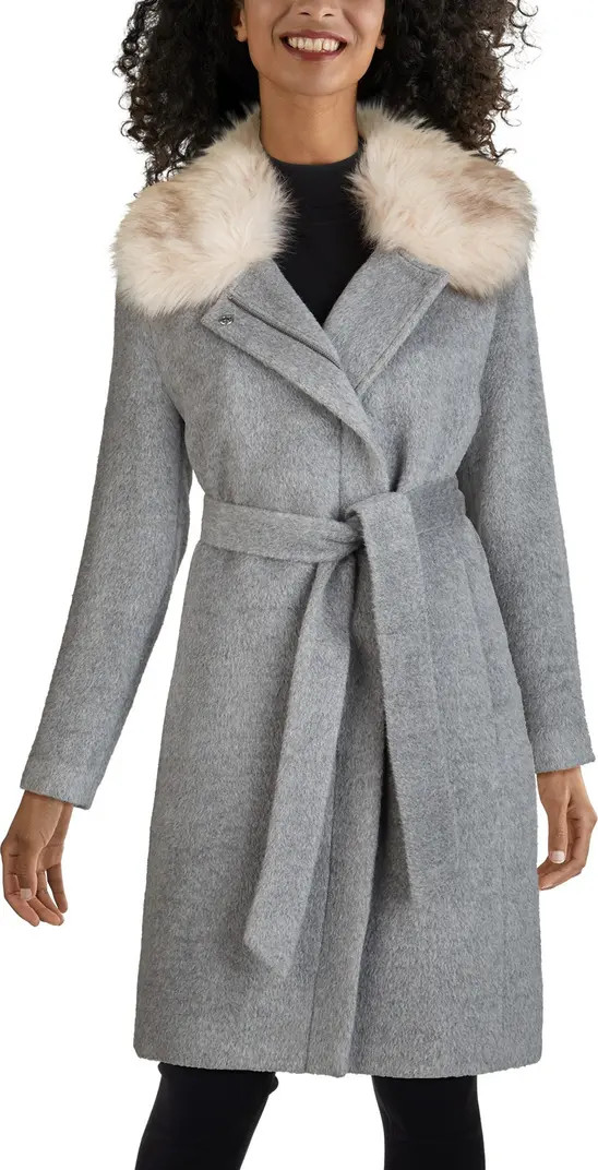 COLE HAAN Faux Fur Trim Wool Blend Coat | Nordstromrack | Nordstrom Rack