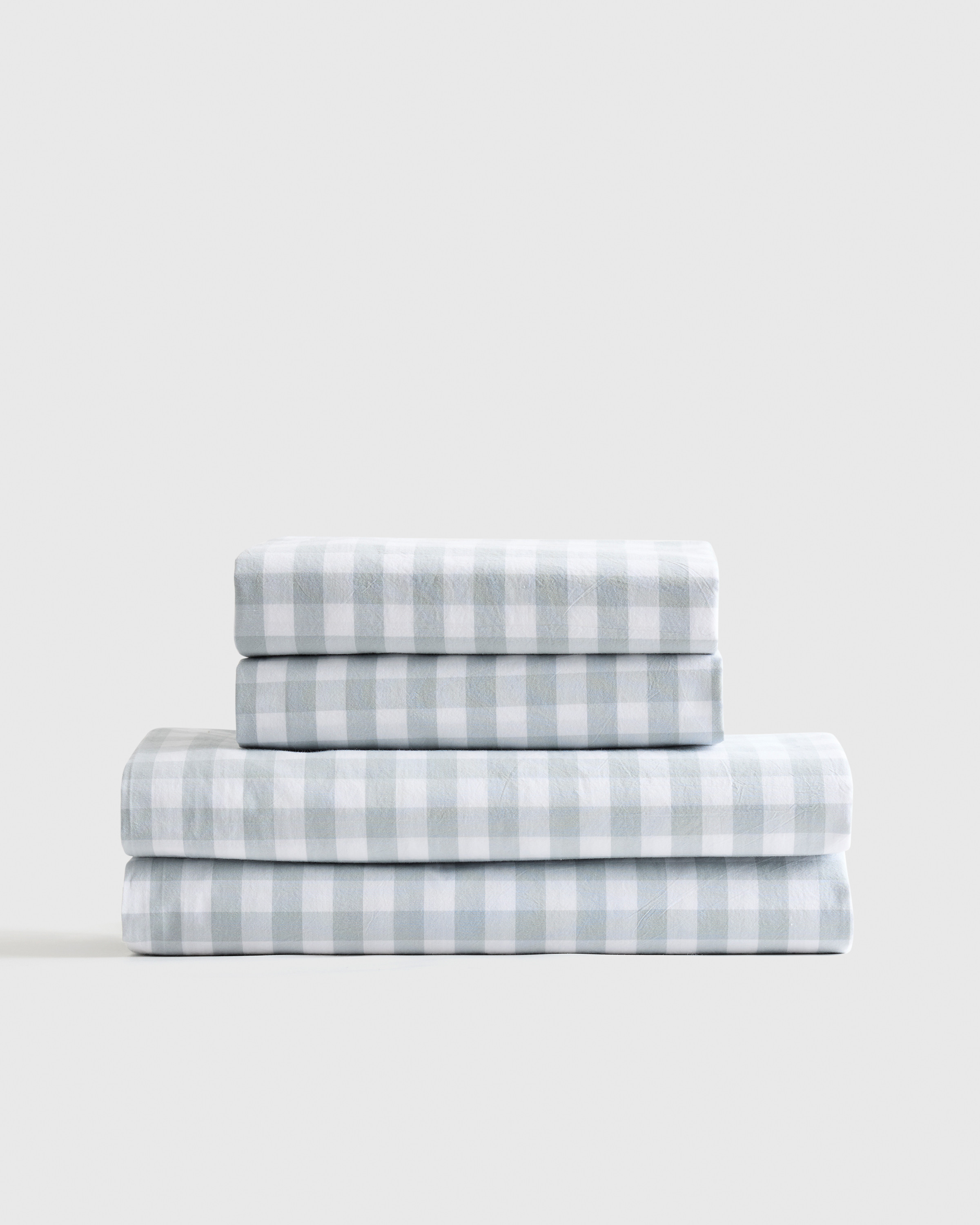 Quince | Classic Organic Percale Sheet Set in Blue Fog Gingham, Size Cal King, Percale Cotton | Quince