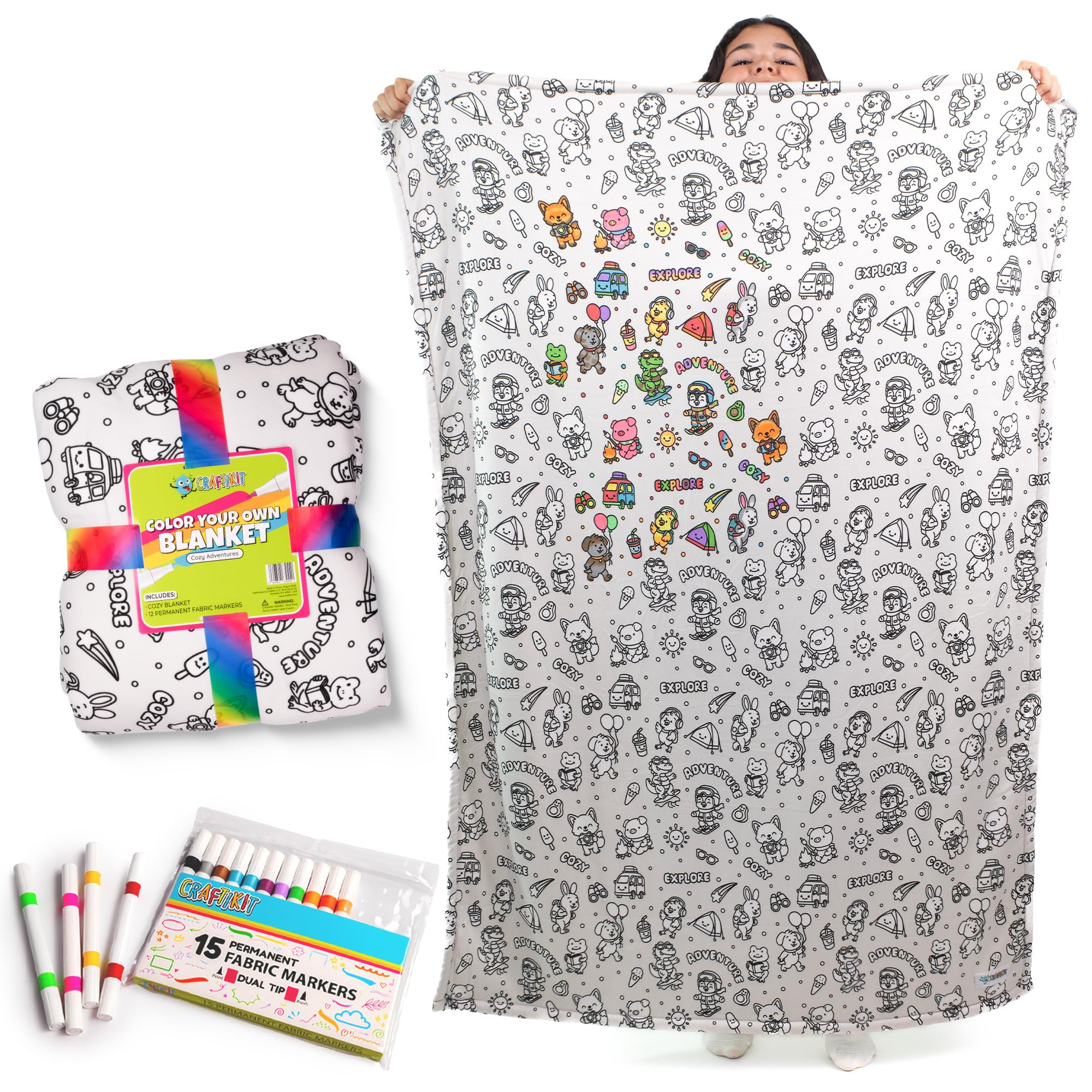 Color-In Blanket for Kids & Adults – Oversized Wearable Blanket Craft Kit – Permanent Marker ... | Amazon (US)