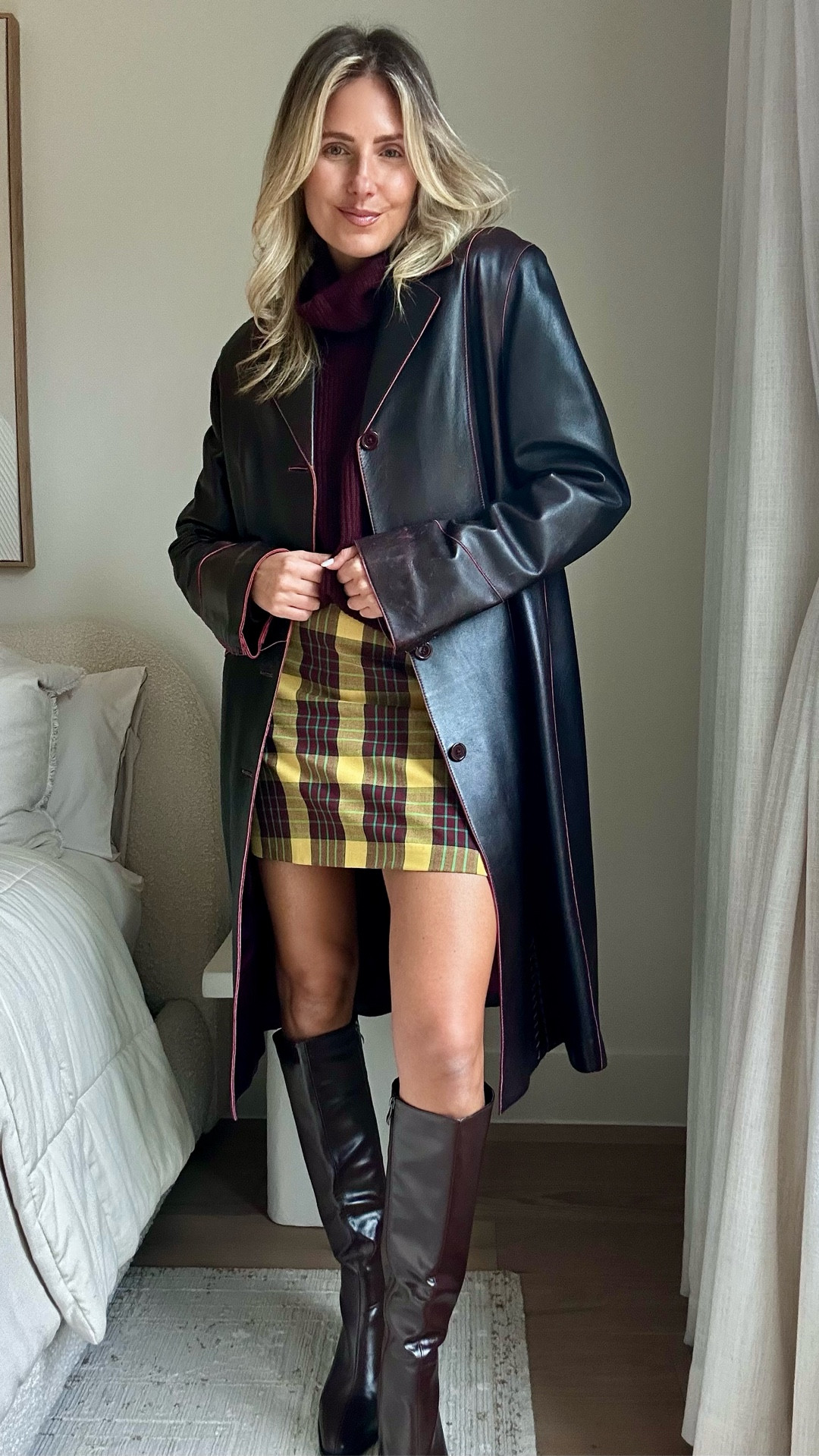 GRWM! Winter’s fav color burgundy oxblood! Going out looks, boot outfit, leather jacket, plaid, layering look, winter outfit, dressed up, over the knee boots

#LTKSaleAlert #LTKgrwm #LTKFindsUnder100
