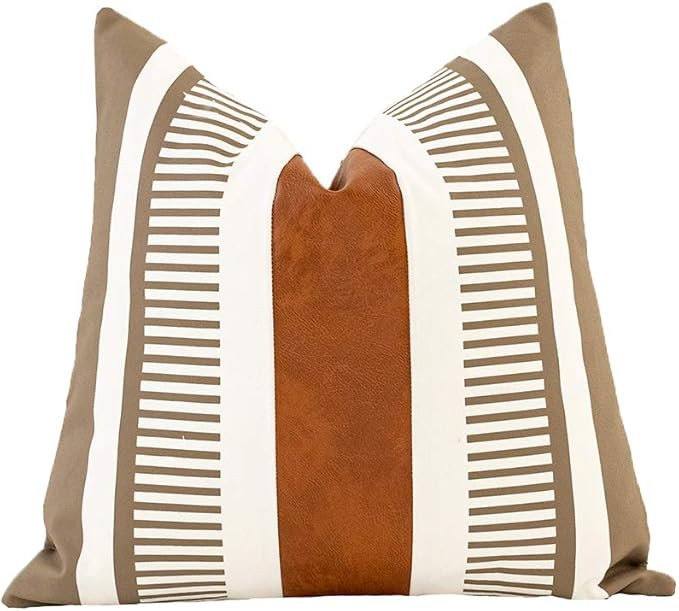 Vfuty Farmhouse Throw Pillow Covers for Couch Sofa Decorative Faux Leather Square Cushion Cover T... | Amazon (US)