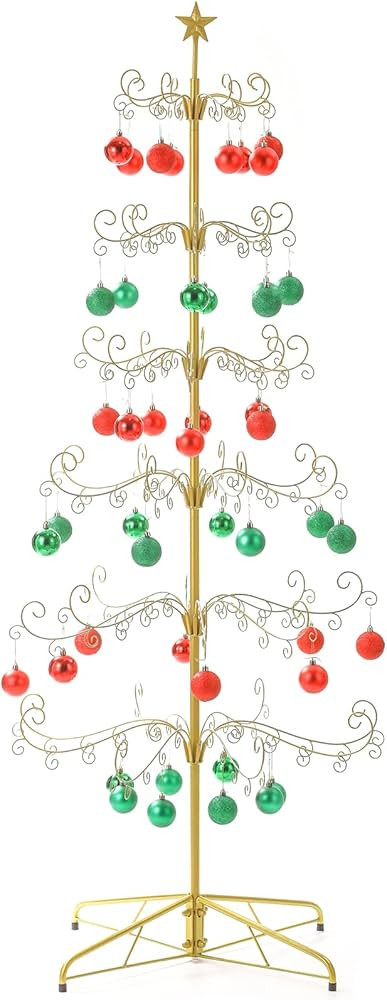 6 Ft Wrought Iron Christmas Tree Display Stand, 6-Tiers Metal Ornament Holder Display Tree, Gold ... | Amazon (US)