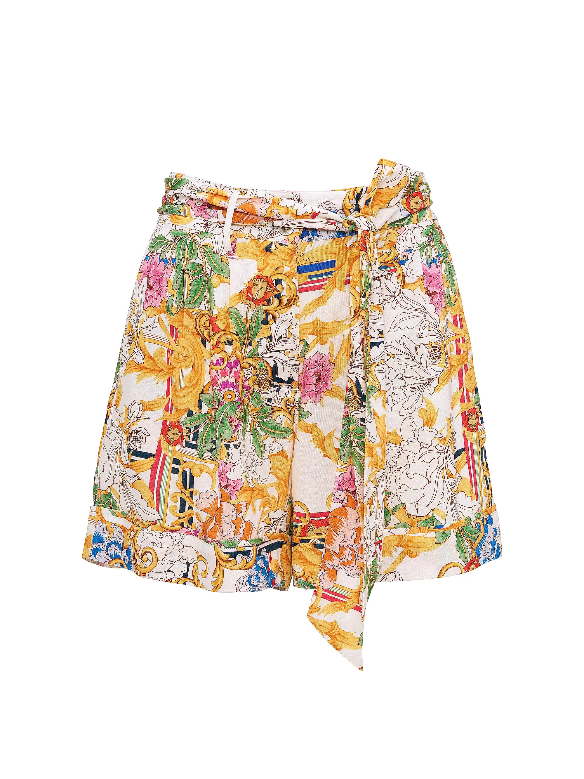 Raisa Baroque Floral Belted Shorts | Saks Fifth Avenue