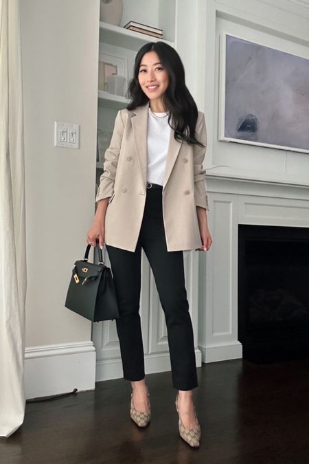 Uniqlo blazer on sale for under $50!

• Double breasted blazer in beige xxs - linked several colors. Lightweight and comfortable. 

• Everlane white box tee xs - I sized up for a relaxed fit. 

• Ann Taylor Audrey crop pants 0P - petite sizes are currently low inventory so I also linked the full length version and a similar J. Crew styles that I love the fit of. Jcrew Cameron is also pretty fitted. 

• Gucci heels 35

• Edited Pieces rope necklace (editedpieces.com)

• Hermes Kelly bag

#petite spring smart casual ideas 

#LTKworkwear #LTKSeasonal #LTKsalealert