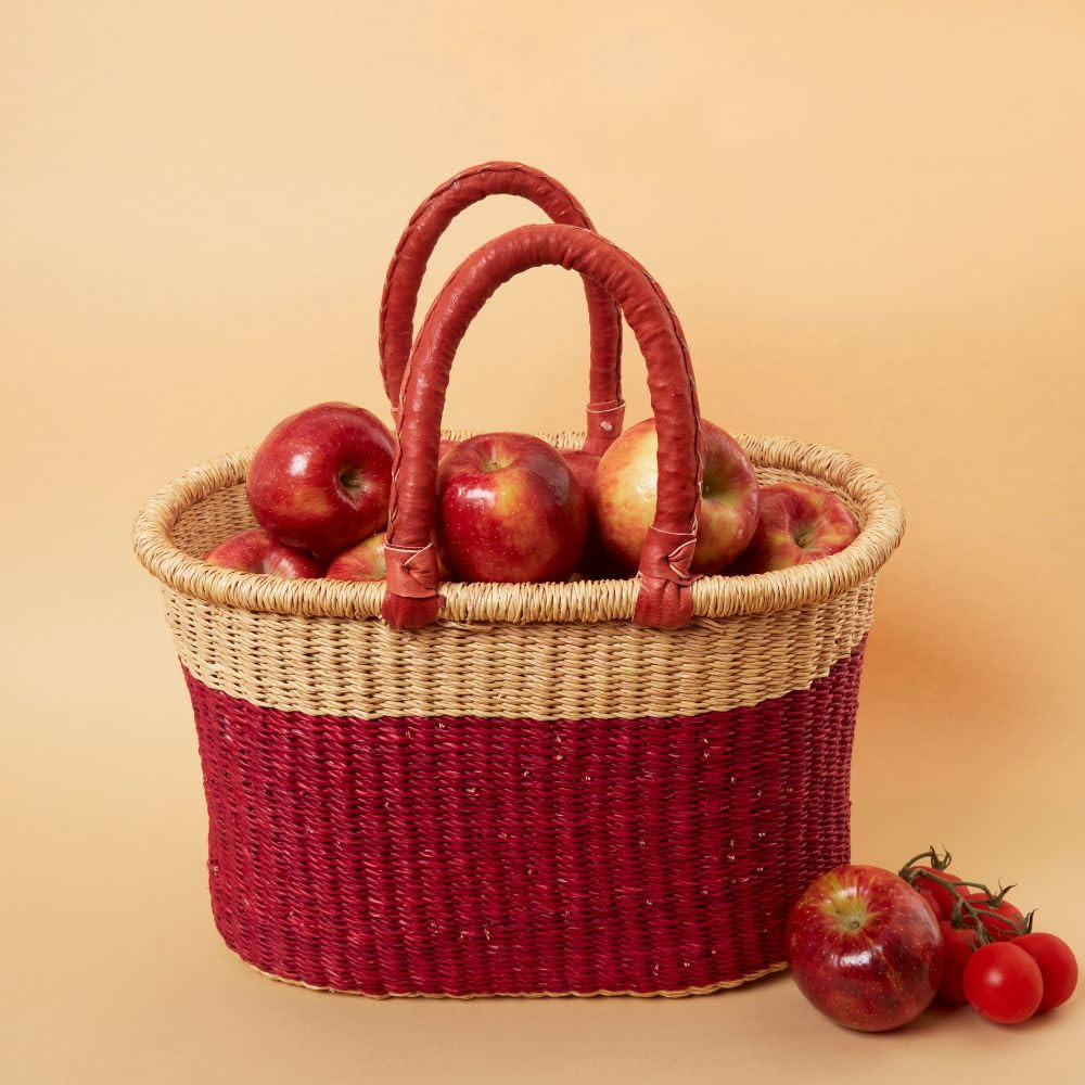 Red Color Market Basket, Reusable Grocery Tote, Picnic, Beach, Farmers Market, Garden Harvest, Fr... | Amazon (US)