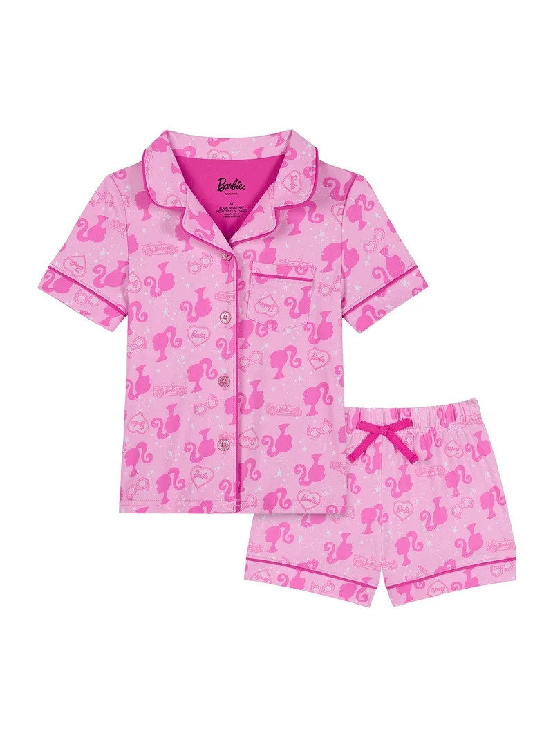 Barbie Toddler Girls Short Sleeve Button Front Top and Sleep Shorts, 2-Piece, Sizes 2T-5T | Walmart (US)