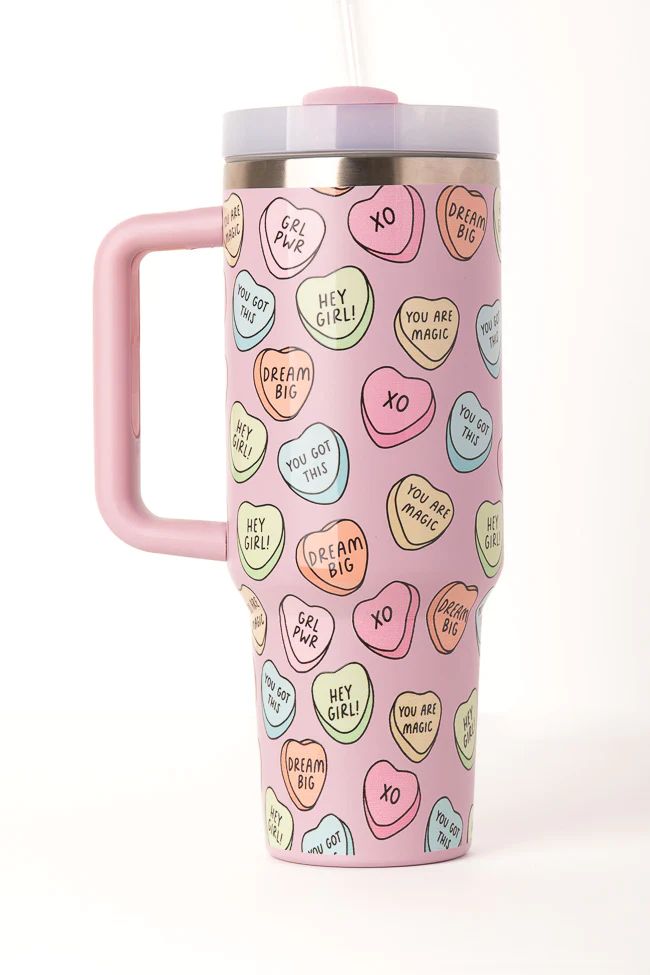 Sippin' Pretty Conversation Heart 40 Oz Drink Tumbler with Lid and Straw | Pink Lily