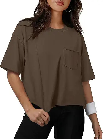 ATHMILE Womens Crop Tops Workout Shirts Gym Oversized Spring Summer Basic Tees Short Sleeve Casua... | Amazon (US)