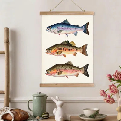 Three Colorful Trout Fish, Hanging Scroll Wall Art, Built-In Wooden Hanger, 16W X 24L | Wayfair North America