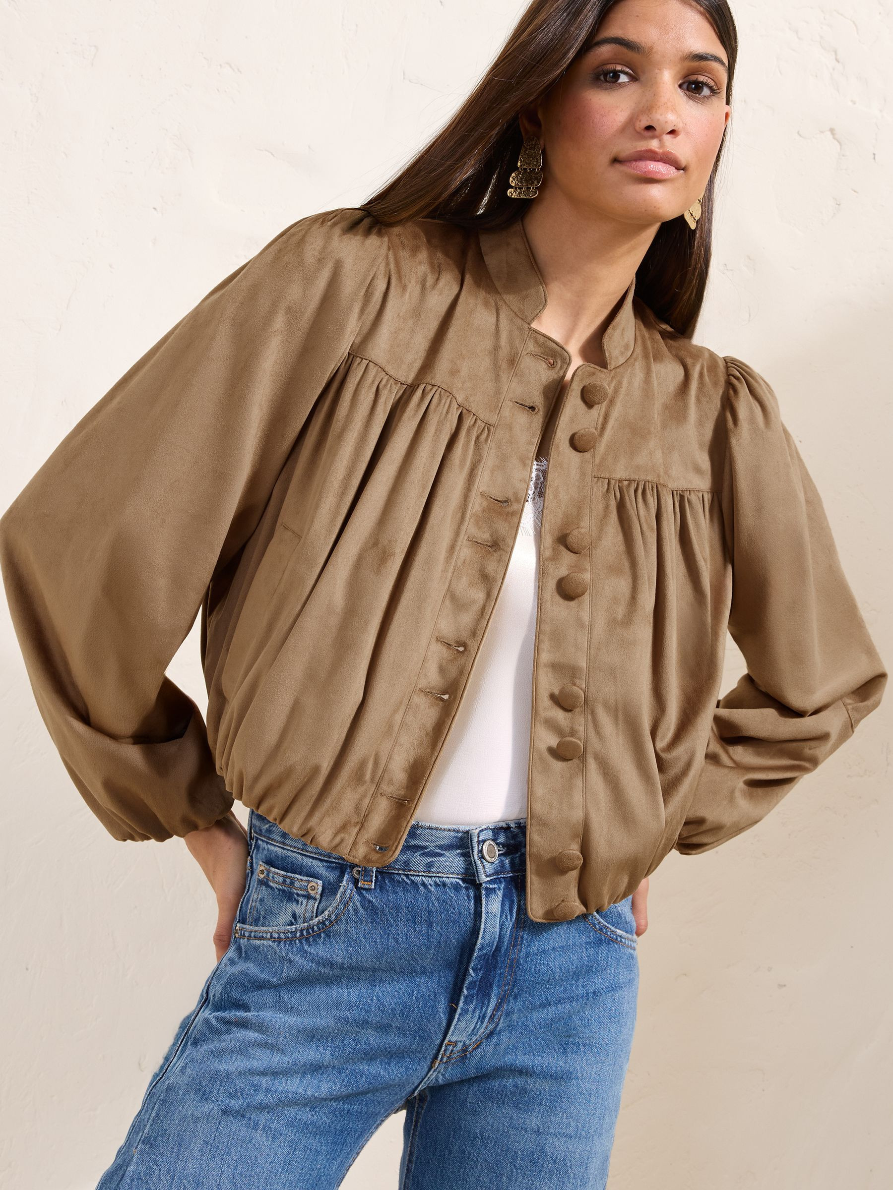 Friends Like These Friends Like These Taupe Faux Suede Bubble Hem Jacket | Next US