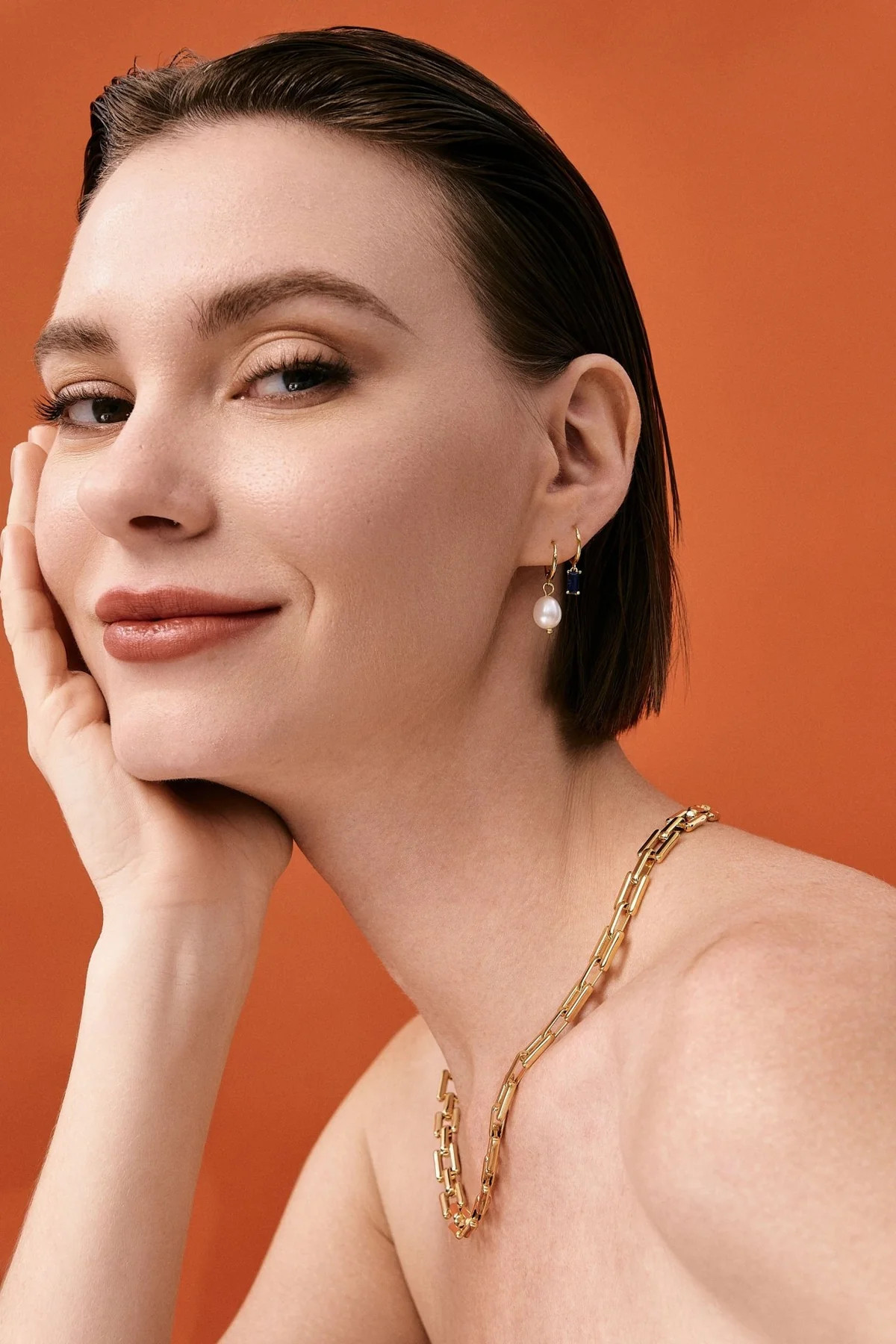 Single Pearl Sterling Huggies in Gold | Flaire & Co.