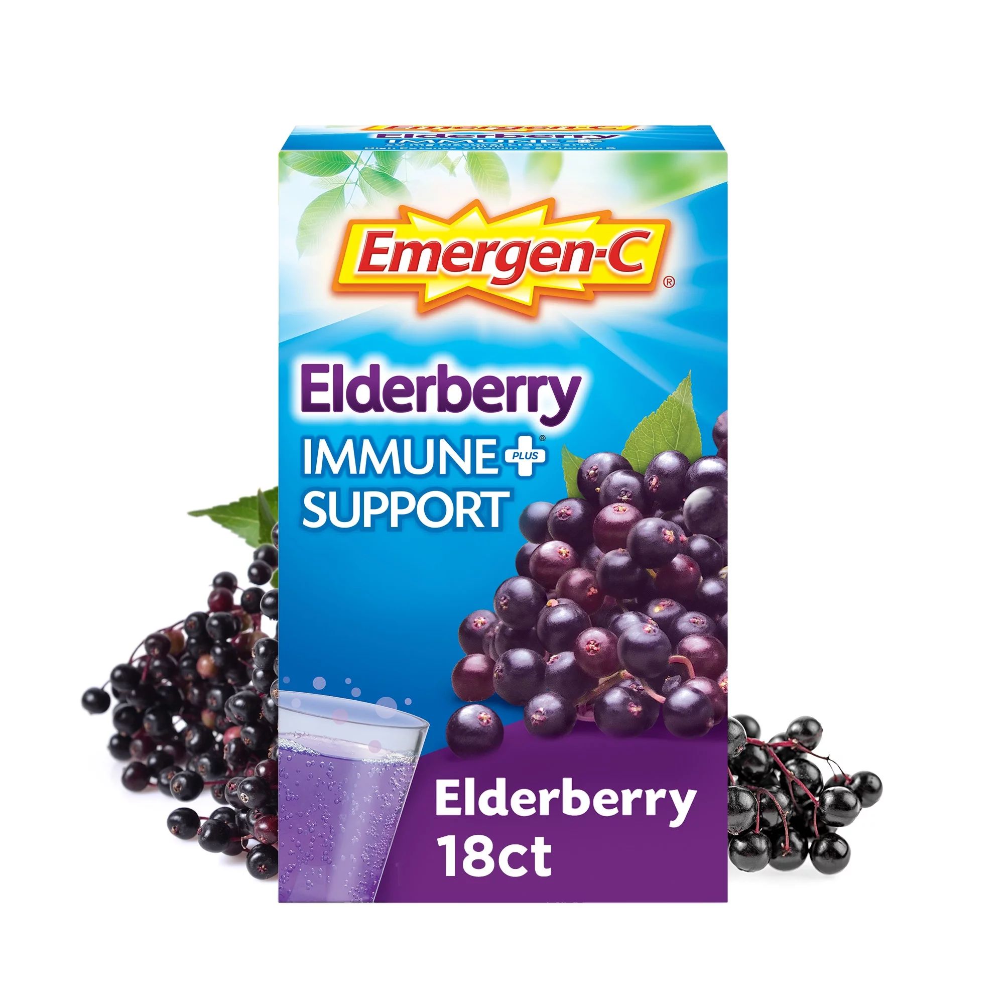 Emergen-C Immune Plus Vitamin C Supplement Powder, Elderberry, 18 Ct - Walmart.com | Walmart (US)