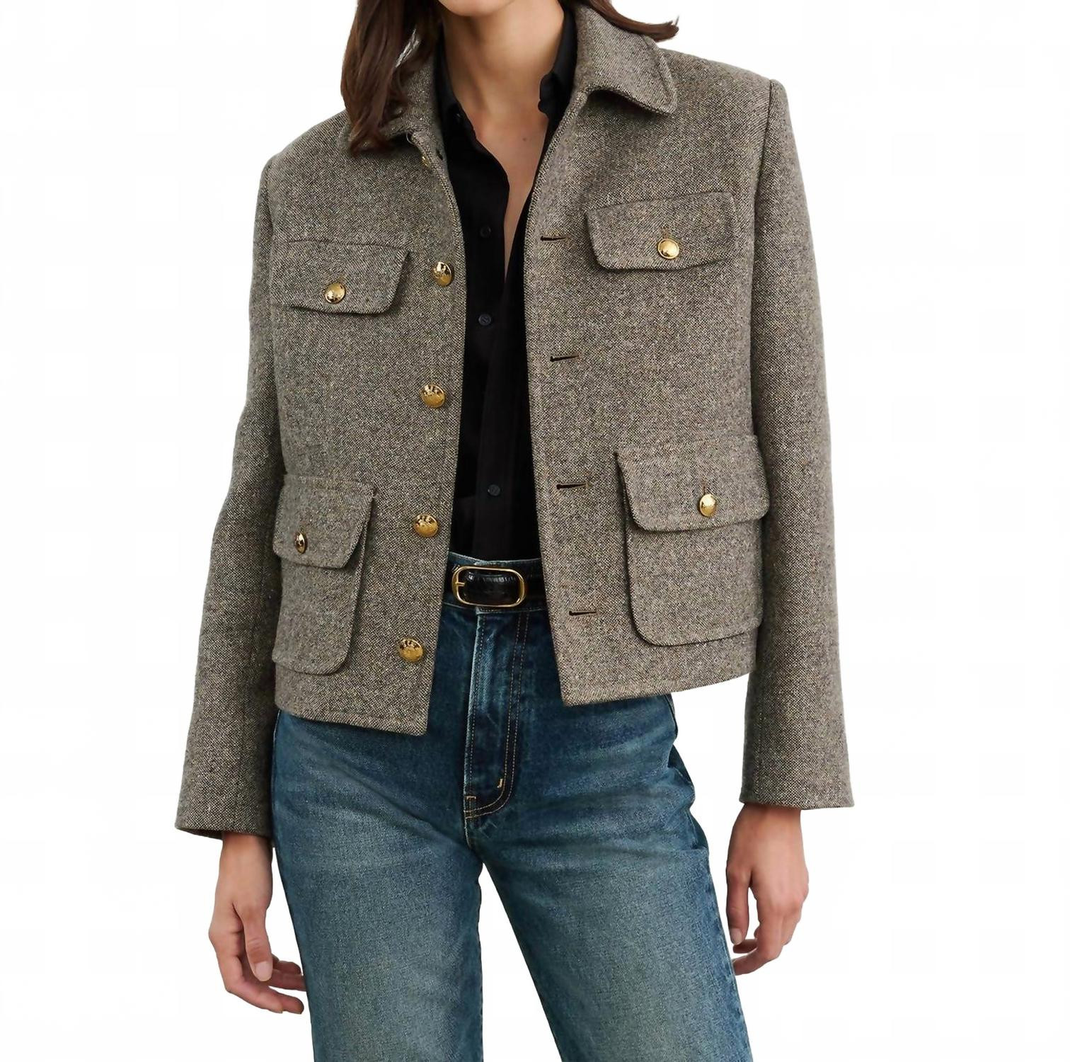 Paola Cropped Jacket In Feather Grey Donegal | Shop Simon