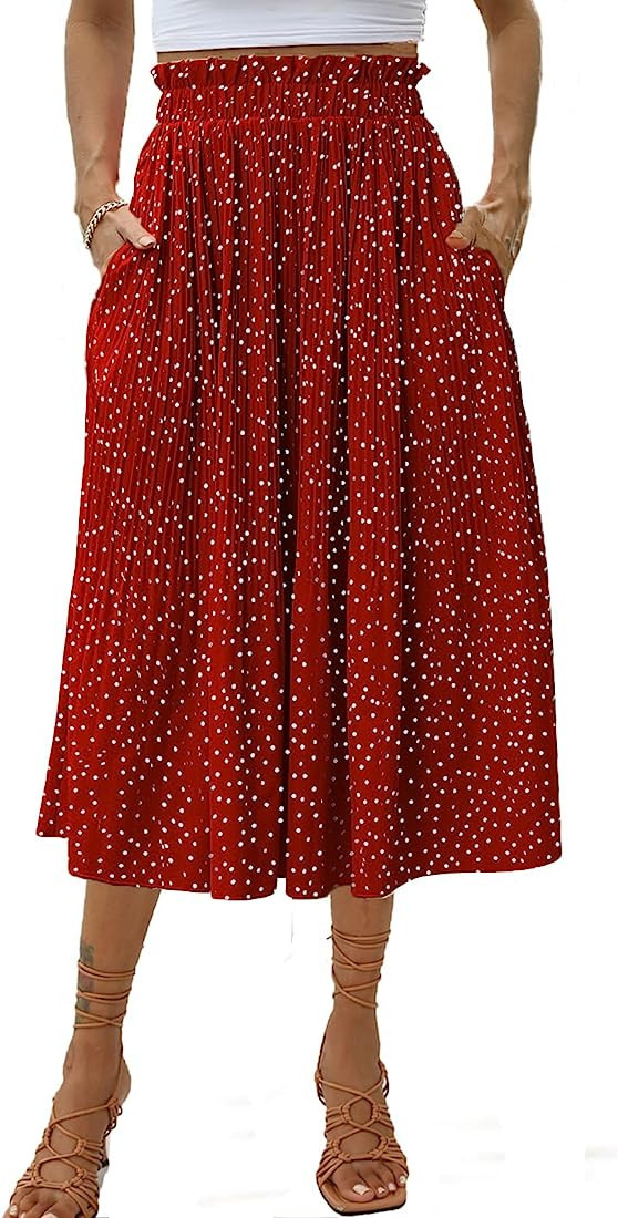 Naggoo Women's Skirts High Elastic Waisted Casual Summer Skirt Pleated Floral/Solid Midi Skirts w... | Amazon (US)