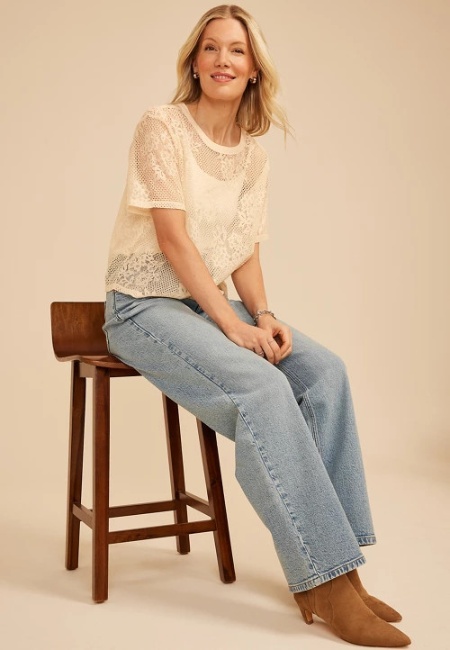 Studio Y Sheer Floral Lace Tee | maurices | Maurices