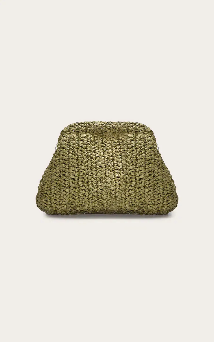 Olive Raffia Slouchy Clutch | PrettyLittleThing UK