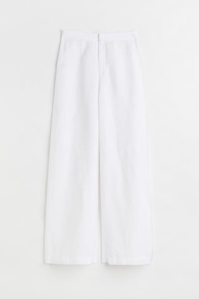 Wide, tailored trousers in a linen and viscose weave. High waist, a zip fly and concealed hook-an... | H&M (US + CA)