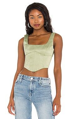 DANIELLE GUIZIO Satin Lace Up Bustier Top in Olive Green from Revolve.com | Revolve Clothing (Global)