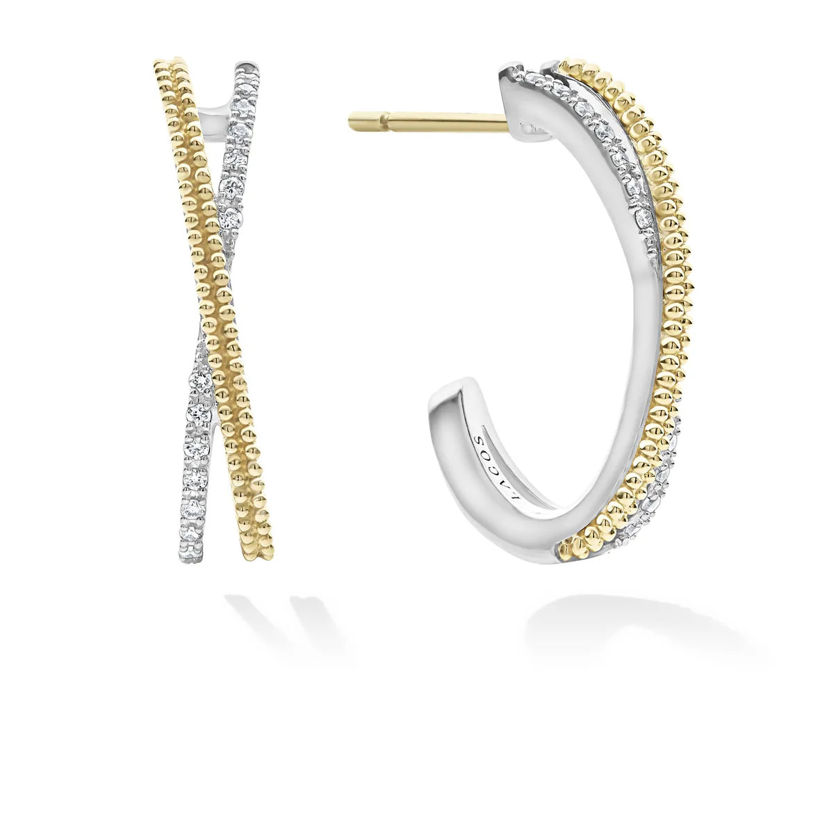 Thin Two-Tone Caviar X Diamond Hoop | LAGOS