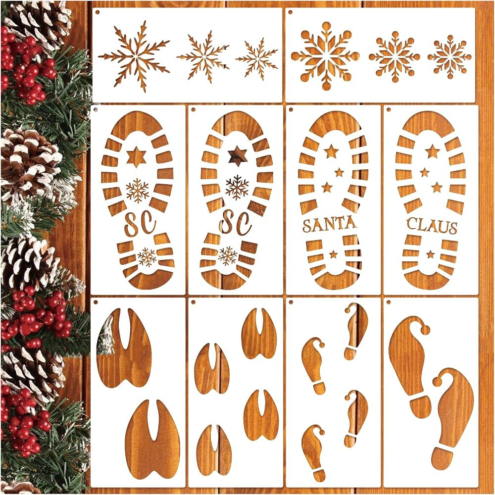 10pcs Christmas Foot Stencils for Floor Reindeer Foot Snowflake Stencil Reusable Drawing Stencil ... | Amazon (US)
