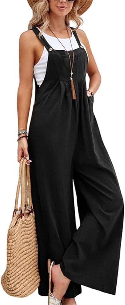 Mmoneyake Wide Leg Jumpsuit for Women Summer Sleeveless Jumpsuits Casual Loose Bib Pants Overalls... | Amazon (US)