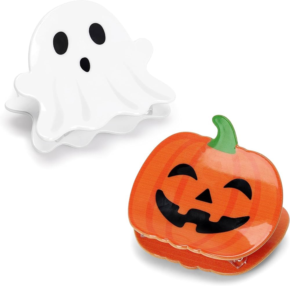 Yussti Halloween Hair Claw Clips Set of 2 Cute Halloween Hair Accessories Pumpkin Ghost Patterns ... | Amazon (US)