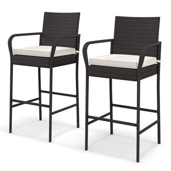 BABOOM Outdoor Chairs Set of 2 Rattan Mix Brown Rattan Frame Stationary Bar Stool Chair with Off-... | Lowe's