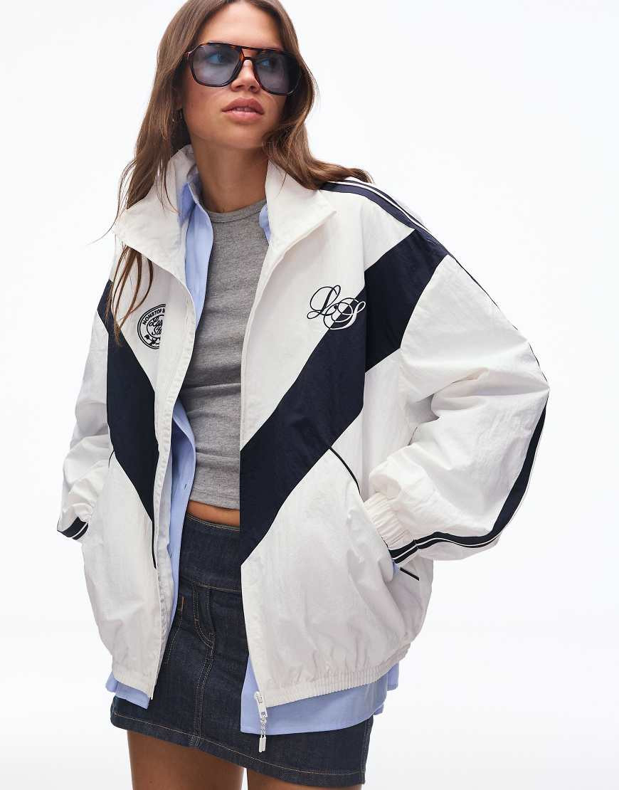Bershka Embroidered technical jacket in white | ASOS (Global)