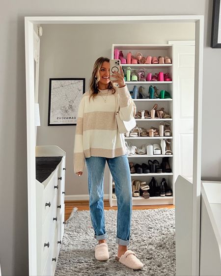 Everyday casual winter outfit ideas from American eagle. Shop their new arrivals on sale!

Cozy sweater size small, straight leg jeans 00 Long (these are a stiffer denim so I suggest sizing up)