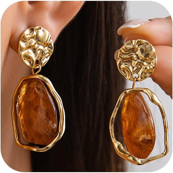 Statement Brown Irregular Crystal Drop Dangle Earrings for Women Trendy | Unique Western Asymmetr... | Amazon (US)