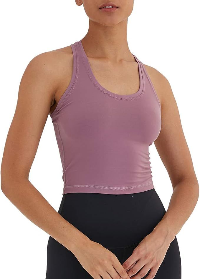 Puedizux Women's Cropped Workout Tops Racerback Yoga Sports Tank Tops Shirt | Amazon (US)
