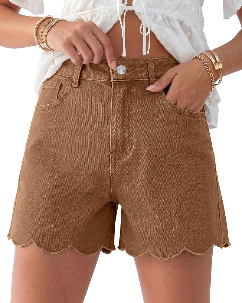 luvamia Jean Shorts Womens High Waisted Stretchy Scalloped Hem Denim Jorts | Amazon (US)