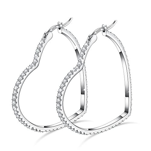 925 Sterling Silver Hoop Earrings For Women heart earrings hoop earrings for women Cubic Zirconia Earrings Hoops Ear GDDX Jewelry 20 30 40 MM Gifts (40MM heart earrings) | Amazon (US)