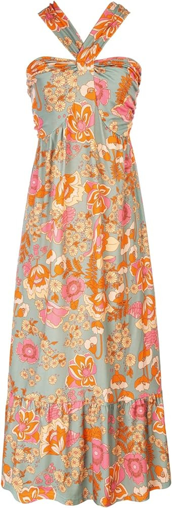 GRACE KARIN 2024 Women's Criss Cross Halterneck Sleeveless Summer Floral Print Flowy A Line Maxi ... | Amazon (US)