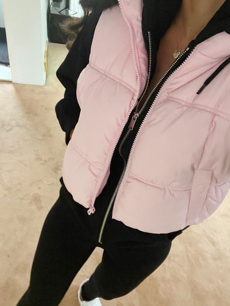 Pink puffer vest 
Also linked my oversized hoody with a silver zipper and my favourite high waisted leggings from garage 

#LTKSeasonal #LTKfindsunder50 #LTKstyletip