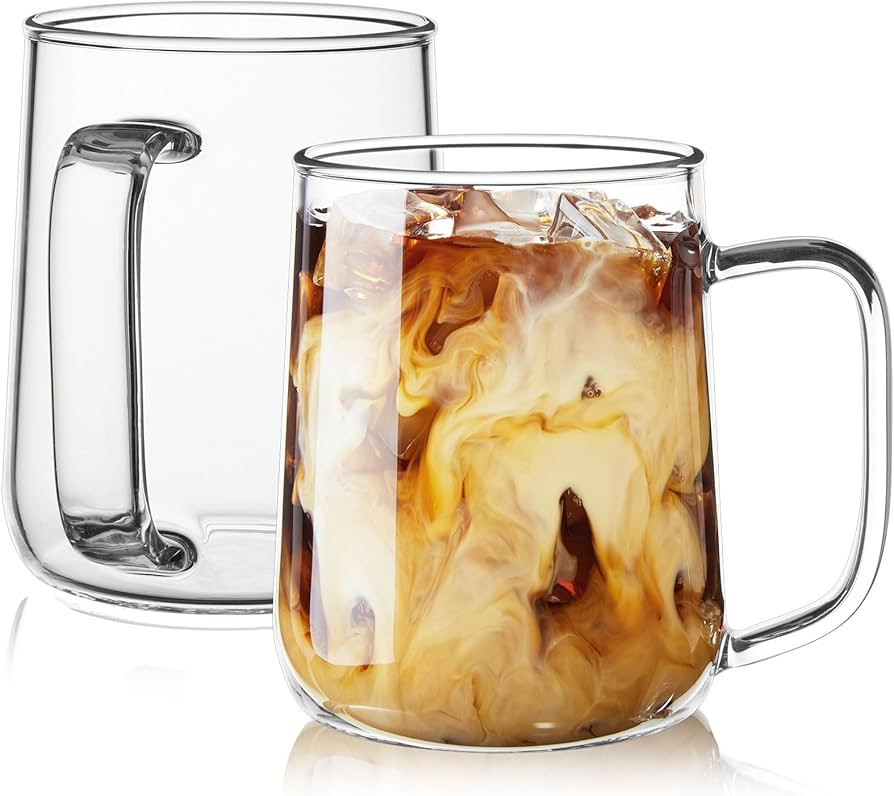 Glass Coffee Mugs, 16 oz Glass Coffee Cups Set of 2, Clear Borosilicate Glass Mugs with Handles f... | Amazon (US)
