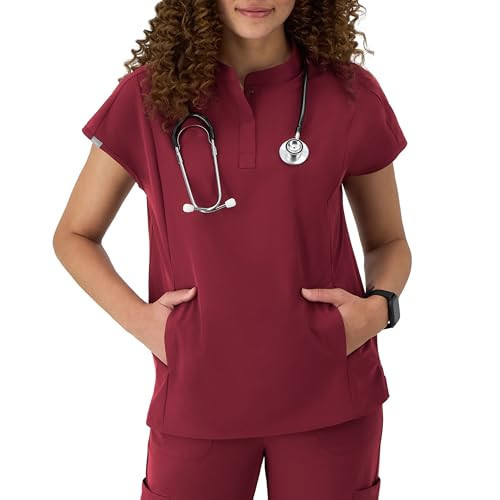 Hanes Women's Scrubs Healthcare Top with Mandarin Collar, Moisture-Wicking Stretch Scrub Shirt | Amazon (US)