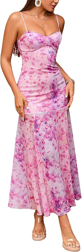 Parthea Women's Casual Sleeveless Dress Flowy Ruffle Backless Maxi Dresses Pink Tie Dye Loose Lon... | Amazon (US)