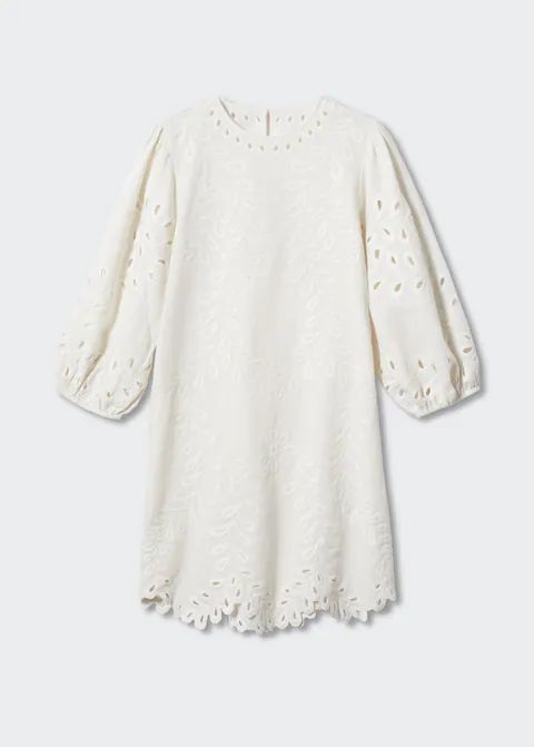 Puff sleeve embroidered dress -  Women | Mango USA | MANGO (US)